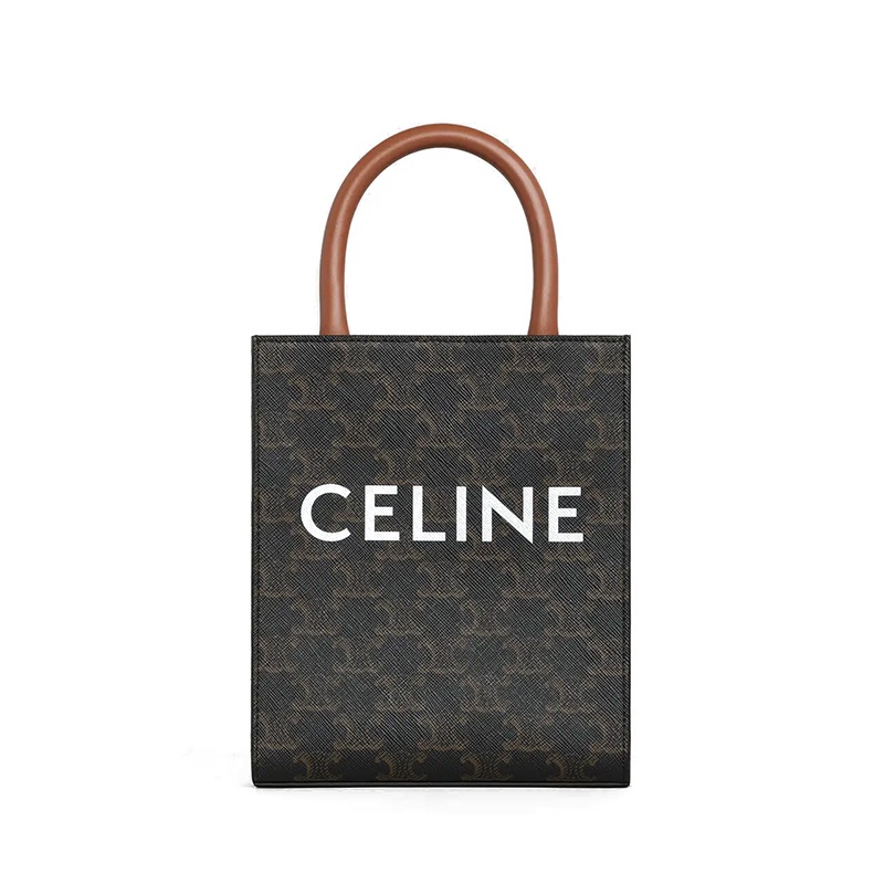 商品Celine|赛琳 2020早秋新款 经典TRIOMPHE系列 棕色老花帆布垂直迷你手提购物包194372BZK.04LU,价格¥9466,第2张图片详细描述