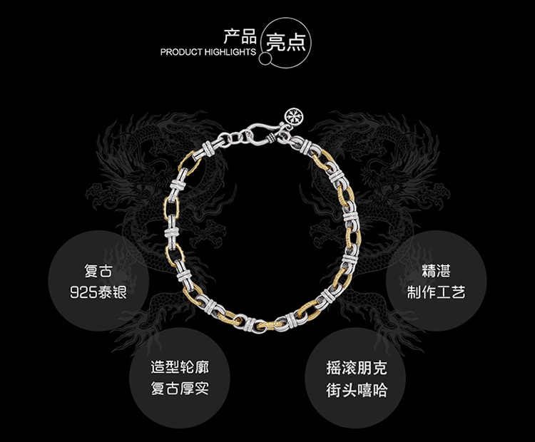 商�品[国内直发] 【春节不打烊国内现货速发】 MYFD|MYFD 手链男S925纯银复古民风六字真言男女同款百搭独特,价格¥117,第8张图片详细描述