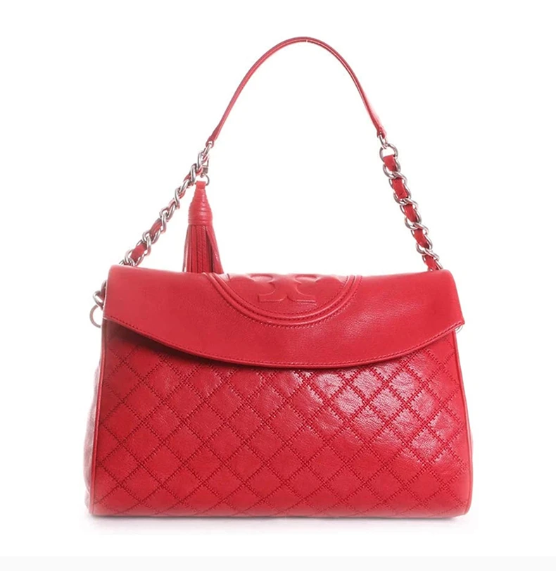 商品Tory Burch|TORY BURCH 女士Fleming系列红色菱形绗缝和压花炸弹“T”小羊皮相机包 48722-642,价格¥2380,第7张图片详细描述