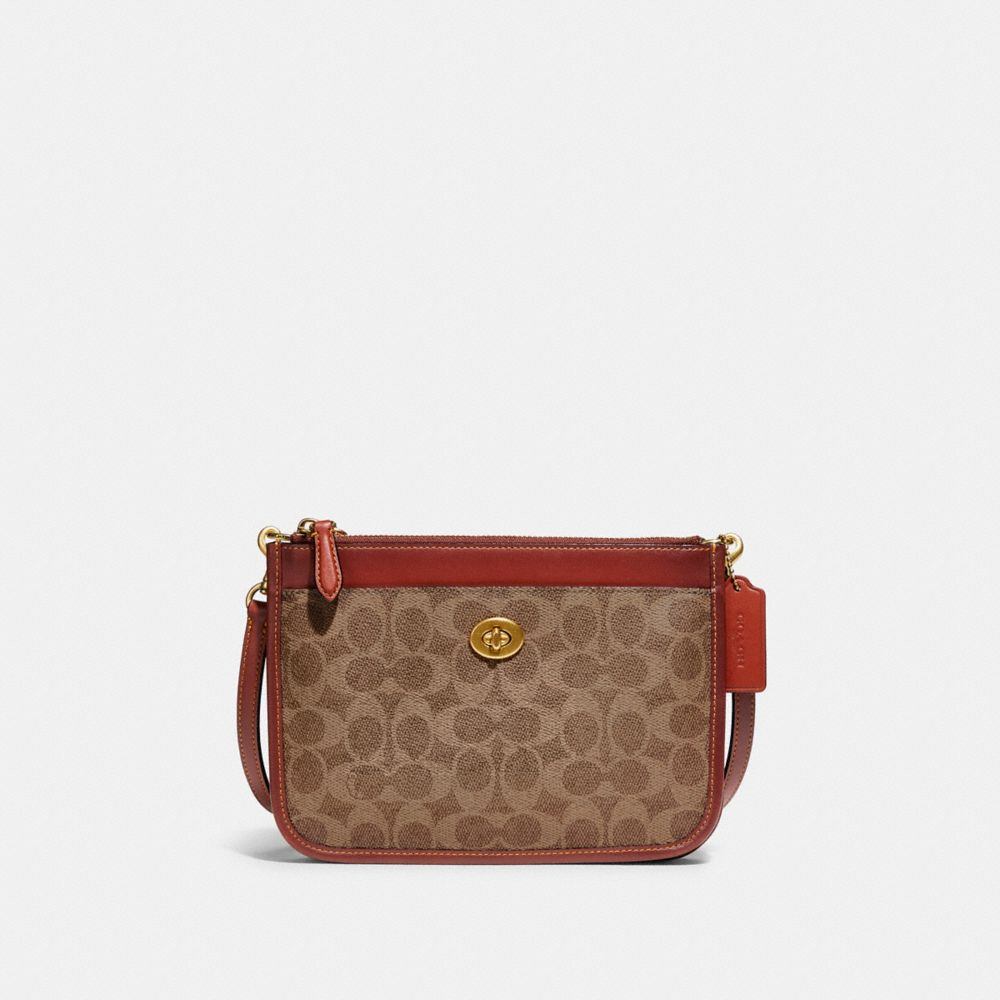商品[国内直发] Coach|蔻驰女包Turnlock 22经典老花帆布配皮拉链单肩斜挎包小号 卡其色 C6661 B4NQ4,价格¥806,第2张图片详细描述