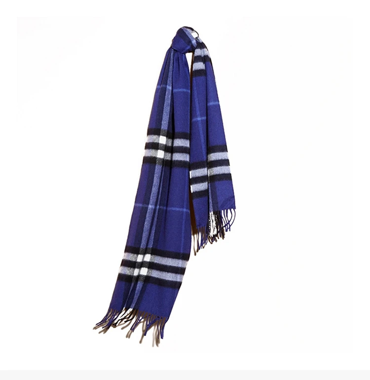 商品Burberry|Burberry 博柏利 羊绒亮蓝宝石蓝条纹色 男士围巾 4030504,价格¥3564,第4张图片详细描述