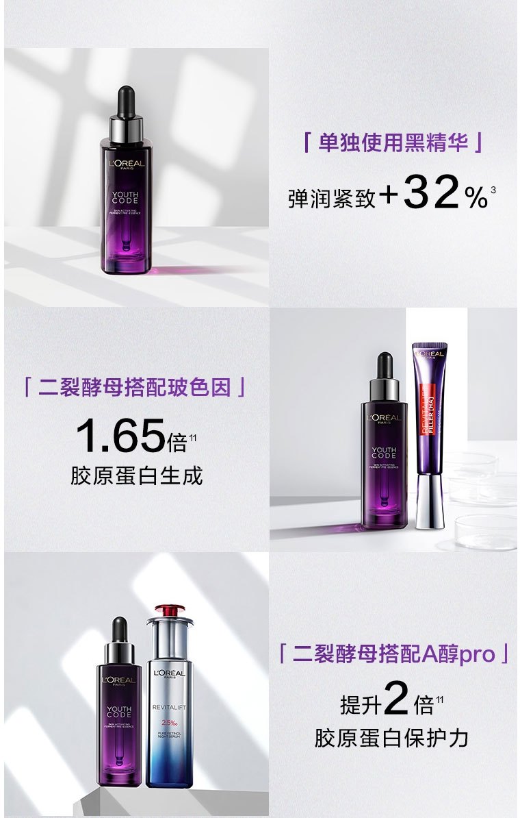 商品L'Oreal Paris|欧莱雅 第三代黑精华小黑瓶青春密码酵素精华肌底液75ml,价格¥177,第10张图片详细描述