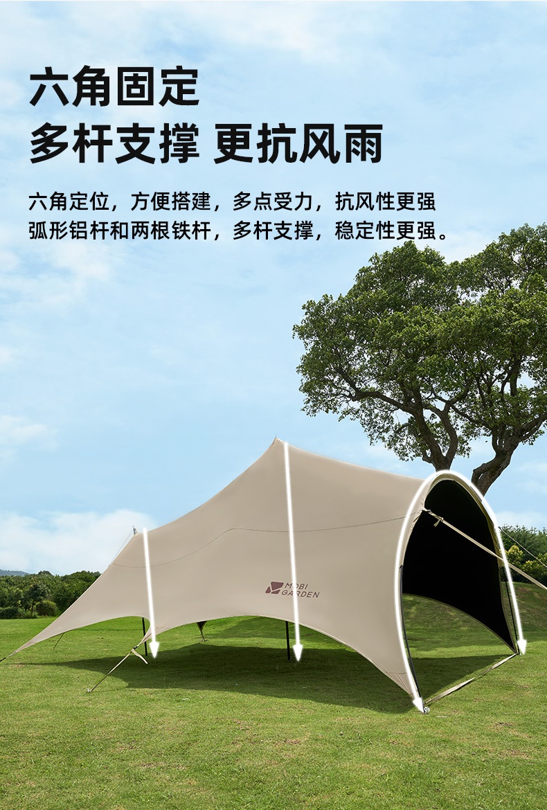 商品[国内直发] MobiGarden|黑胶天幕户外露营防雨防紫外线大空间遮阳棚蝶形牛津观庭,价格¥951,第33张图片详细描述
