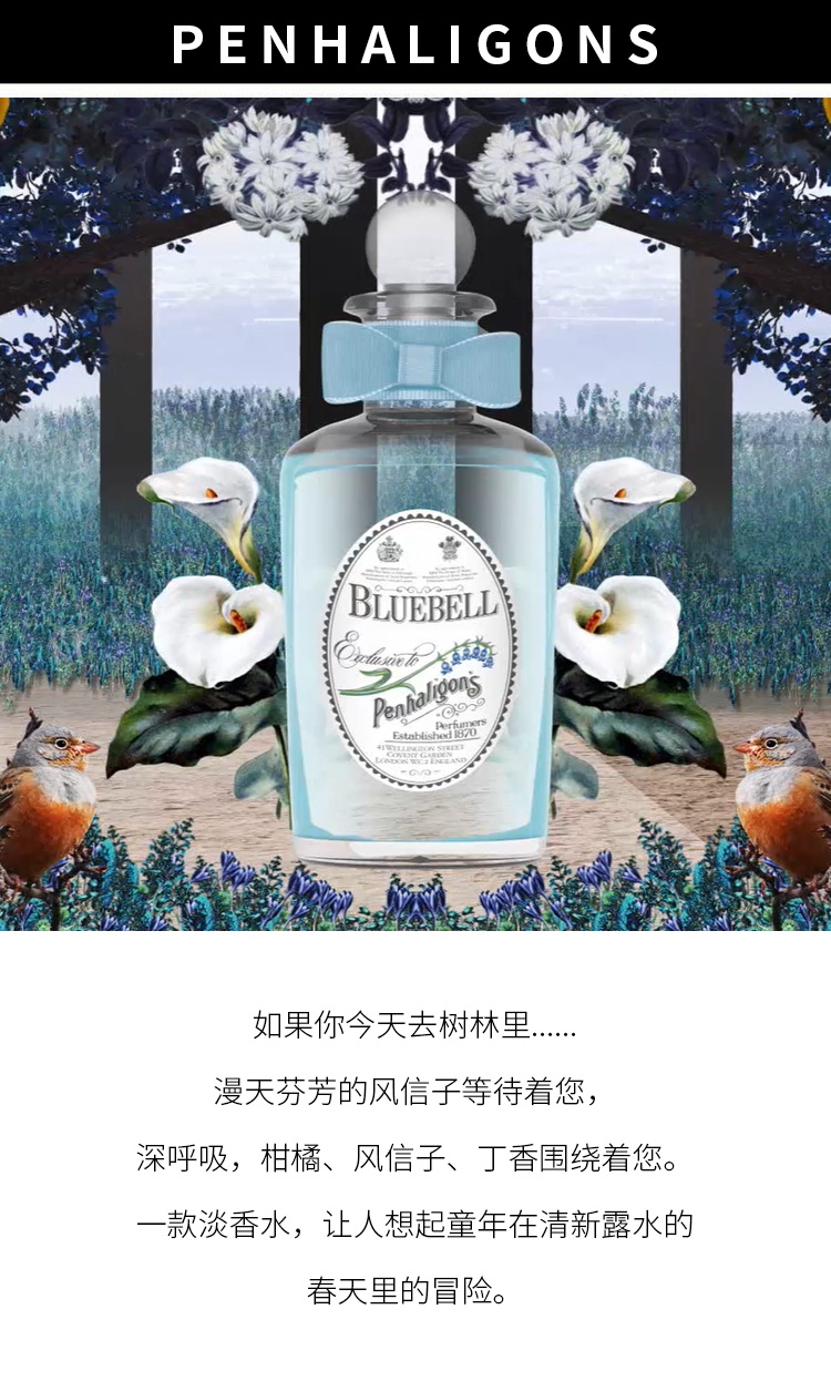 商品Penhaligon's|潘海利根风信子(蓝风铃) 女士淡香水 100ml 绿叶花香调,价格¥1122,第3张图片详细描述