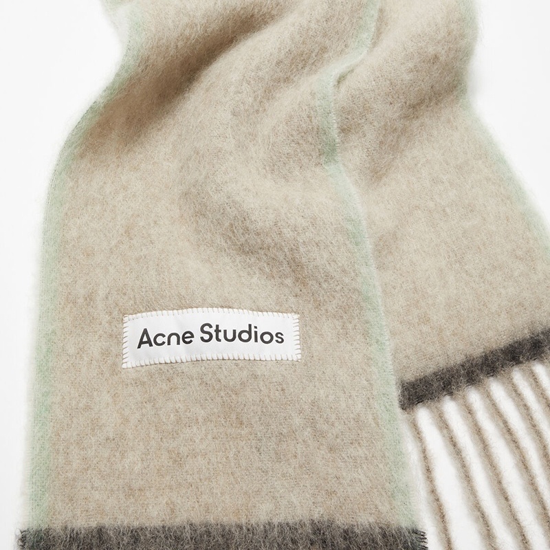 商品Acne Studios|23新款 女士米色/灰色马海毛混纺格纹围巾,价�格¥2079,第3张图片详细描述