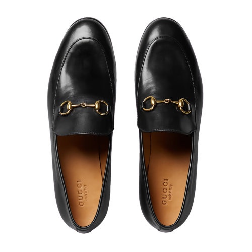 商品Gucci|【包税】GUCCI/古驰 Gucci Jordaan 女士马衔黑色皮革鹿皮乐福鞋404069BLM001000,价格¥6466,第2张图片详细描述