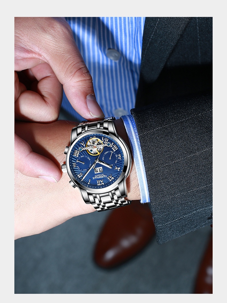 商品[国内直发] Mark Fairwhale|马克华菲品牌手表男士陀飞轮机械表商务日历星期手表,价格¥459,第11张图片详细描述