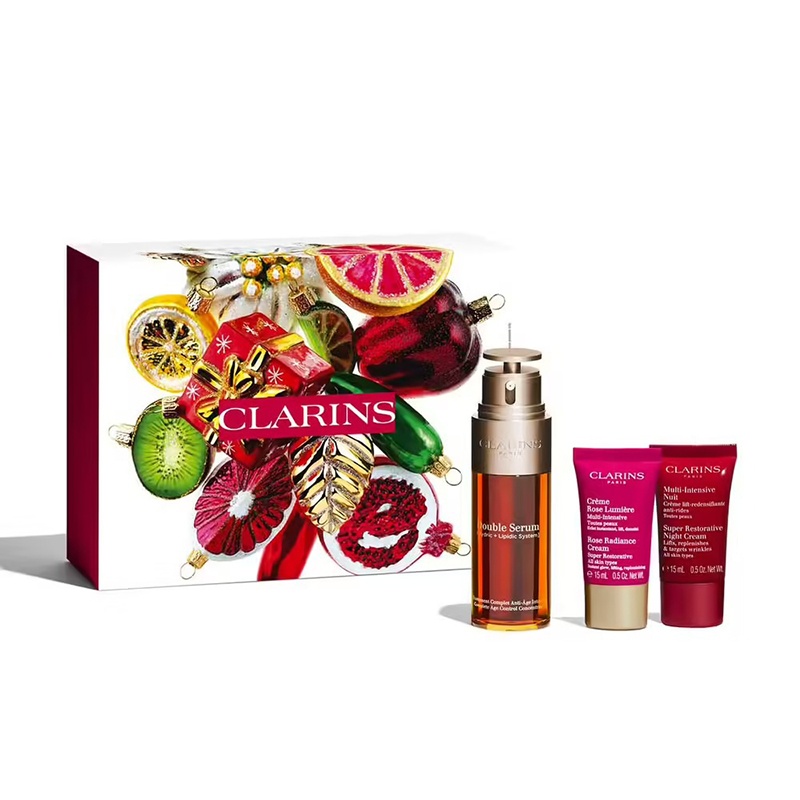 商品Clarins|娇韵诗2022限量护肤3件套 双萃精华50ml+花样年华玫瑰面霜15ml+花样年华晚霜15ml,价格¥689,第4张图片详细描述