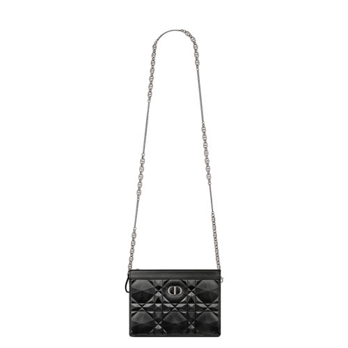 商品Dior|【包税】DIOR/迪奥 DIOR CARO系列 女士黑色菱形压印小牛皮银扣配可拆卸银链拉链开合单肩斜挎手拿钱包S5106BNEM_M900,价格¥13938,第6张图片详细描述