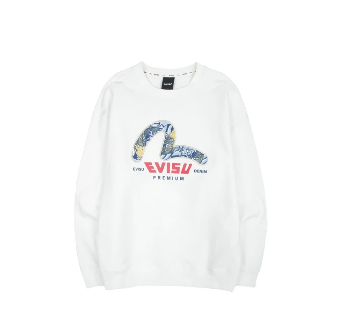 商品Evisu|【享贝家】（国内现货-QD）Evisu 福神 圆领款噢是哪个休闲套头卫衣 男女同款 白色 EU1MTS705OW,价格¥387,第3张图片详细描述