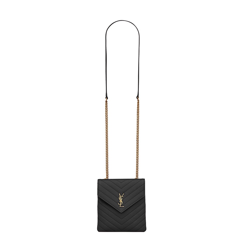 商品Yves Saint Laurent|SAINT LAURENT PARIS/圣罗兰 2021秋冬新款 黑色绗缝小羊皮双翻盖斜挎包,价格¥9614,第4张图片详细描述