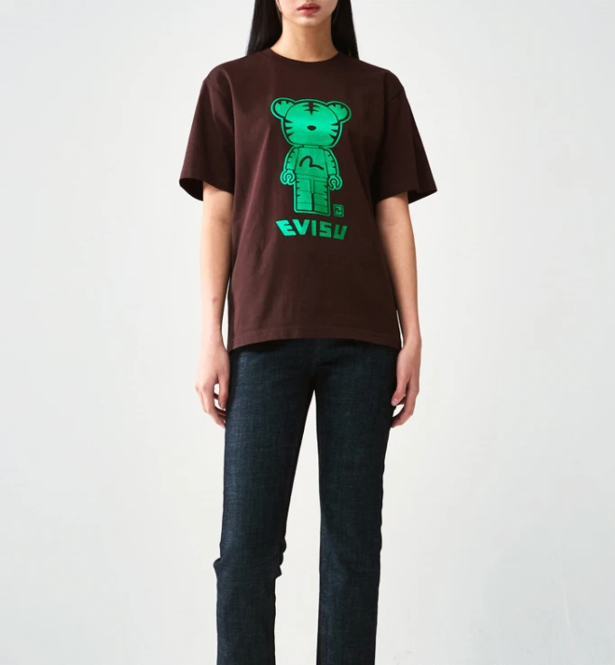 商品Evisu|【享贝家】（国内现货-QD）Evisu 福神 图案印花正面老虎短袖T恤 男女同款 咖色 EU5UTS921BR,价格¥114,第4张图片详细描述
