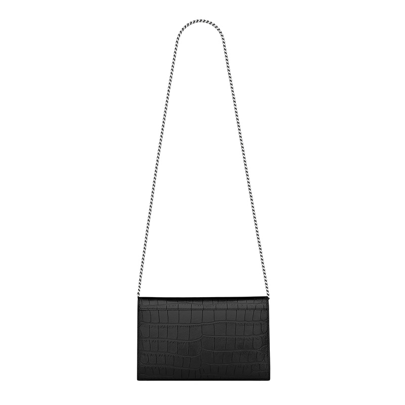 商品Yves Saint Laurent|SAINT LAURENT PARIS/圣罗兰 早春新款MONOGRAMME系列 鳄鱼纹小牛皮银扣链条单肩包 377829DZE5N1000,价格¥12860,第4张图片详细描述