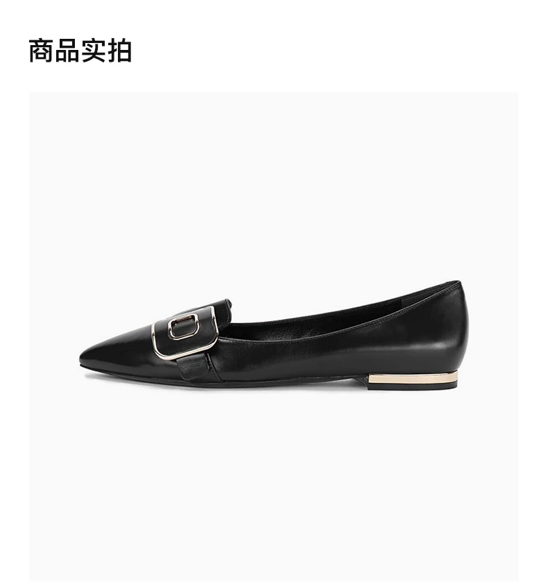 商品Roger Vivier|ROGER VIVIER 女士黑色牛皮尖头卡扣细节平底鞋  RVW46122560-BSS-B999,价格¥2534,第3张图片详细描述