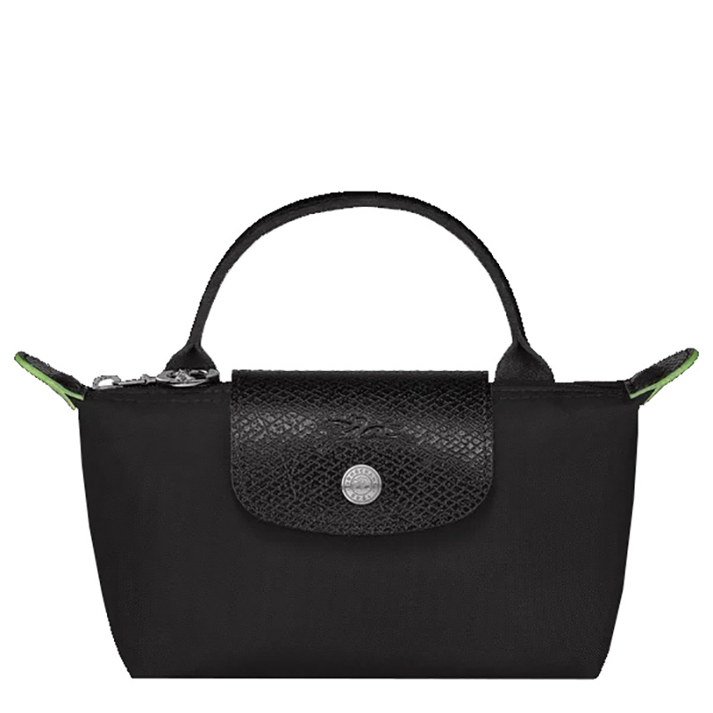 商品Longchamp|珑骧 LE PLIAGE GREEN 短柄黑色饺子包手提包 再生帆布拼牛,价格¥725,第2张图片详细描述