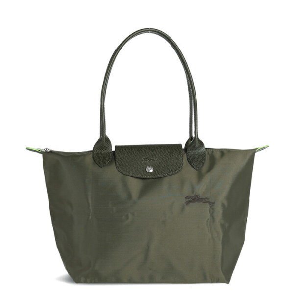 商品Longchamp|【SAvenue】LONGCHAMP 珑骧  环保帆布长柄大容量饺子手提单肩包 中号长柄 女款 森林绿色(提示：保税仓货品一人不可超过5单) 3597922092185（2605919479-22S）,价格¥626,第2张图片详细描述