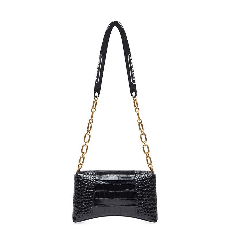 商品Balenciaga|BALENCIAGA/巴黎世家 Downtown系列 女士XS号黑色牛皮革鳄鱼压纹弯曲徽标链式单肩包 6891212106F1090,价格¥14192,第3张图片详细描述