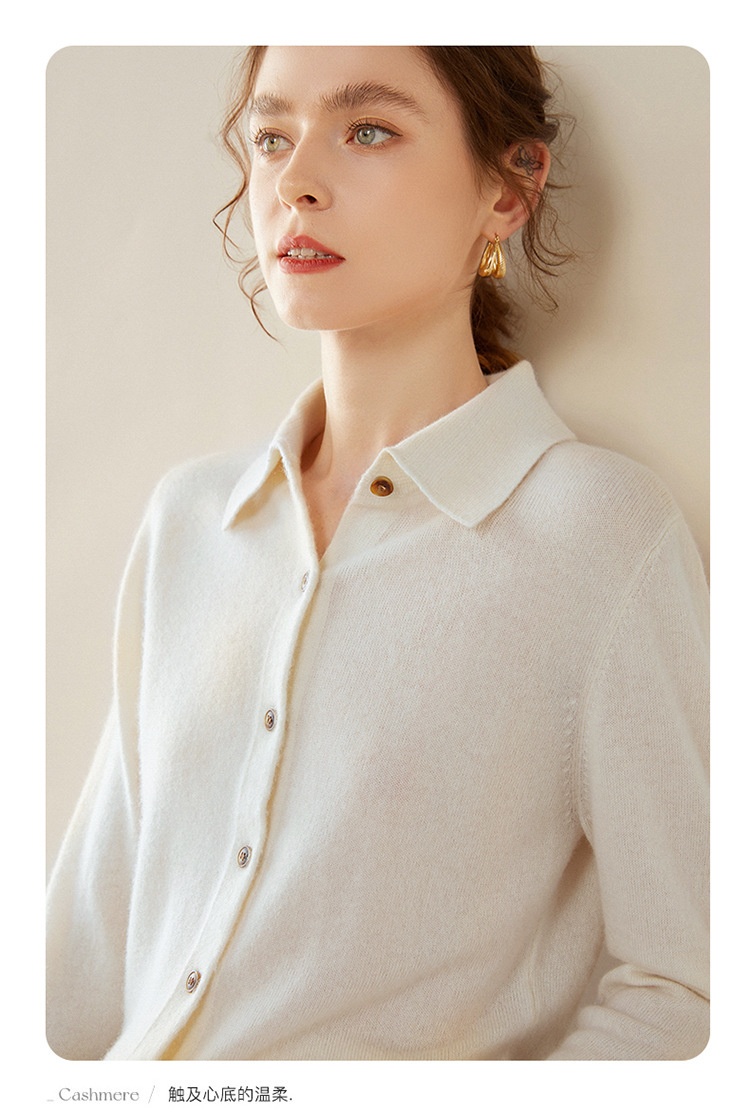 商品[国内直发] GLENVINTEN|格岚云顿英国品牌POLO领针织羊绒衬衫女修身显瘦羊绒开衫23秋冬新款女士气质打底衫,价格¥526,第20张图片详细描述