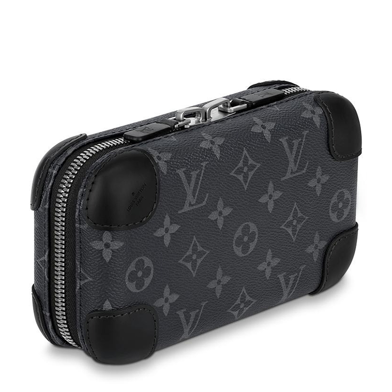 商品Louis Vuitton|预售10天 Louis Vuitton/路易威登 22春夏新款HORIZON CLUTCH系列 男士经典爆款老花帆布黑色牛皮织物饰边银扣拉链开合单肩斜挎盒子包M45579,价格¥17851,第3张图片详细描述