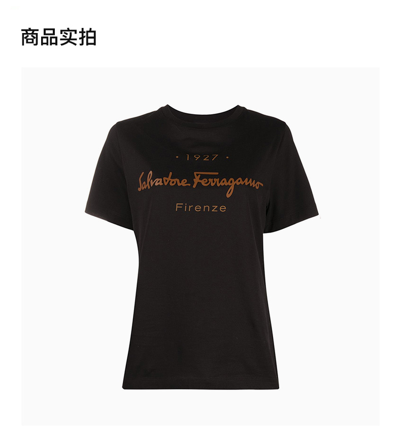 商品Salvatore Ferragamo|SALVATORE FERRAGAMO 女士黑色标志短袖T恤 11-C466-727088,价格¥1661,第6张图片详细描述