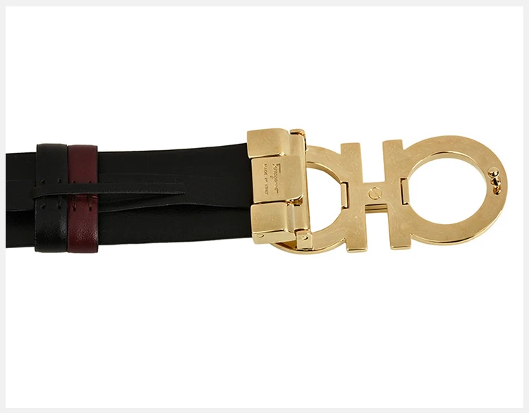 商品Salvatore Ferragamo|Salvatore Ferragamo 菲拉格慕 女士双面黑色紫色皮革舒适休闲铜色双扣皮带 23-A564-00-WINE【包装随机，部分无包装盒】,价格¥1667,第8张图片详细描述
