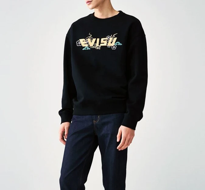 商品Evisu|【享贝家】（国内现货-QD）EVISU 福神 圆领图案休闲宽松卫衣 男女同款 黑色 EU1MTS702BK,价格¥435,第4张图片详细描述