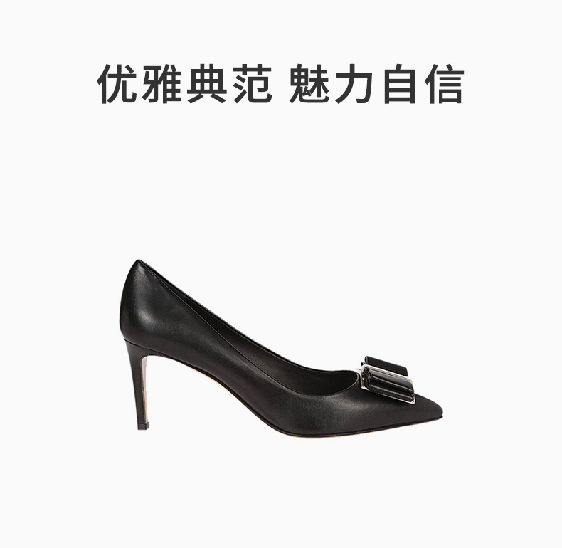 商品Salvatore Ferragamo|Salvatore Ferragamo 菲拉格慕 女士黑色皮革高跟鞋 01-P337-704655,价格¥3607,第3张图片详细描述