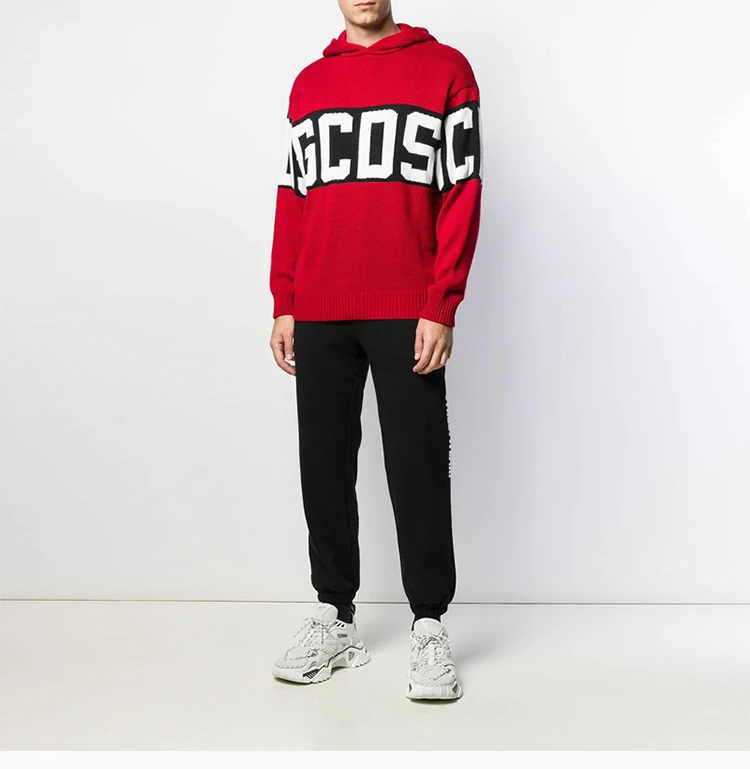 商品GCDS|GCDS 黑色拼红色男士连帽针织衫 CC94M020200-RED,价格¥882,第9张图片详细描述