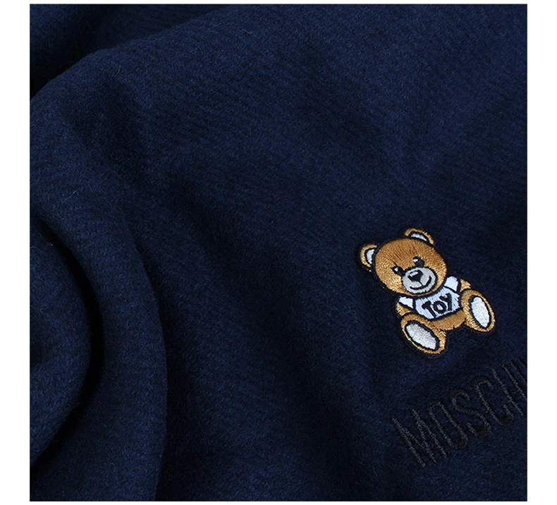 商品Moschino|MOSCHINO 女士海军蓝色羊毛流苏围巾 50124-M529-3013,价格¥412,第7张图片详细描述