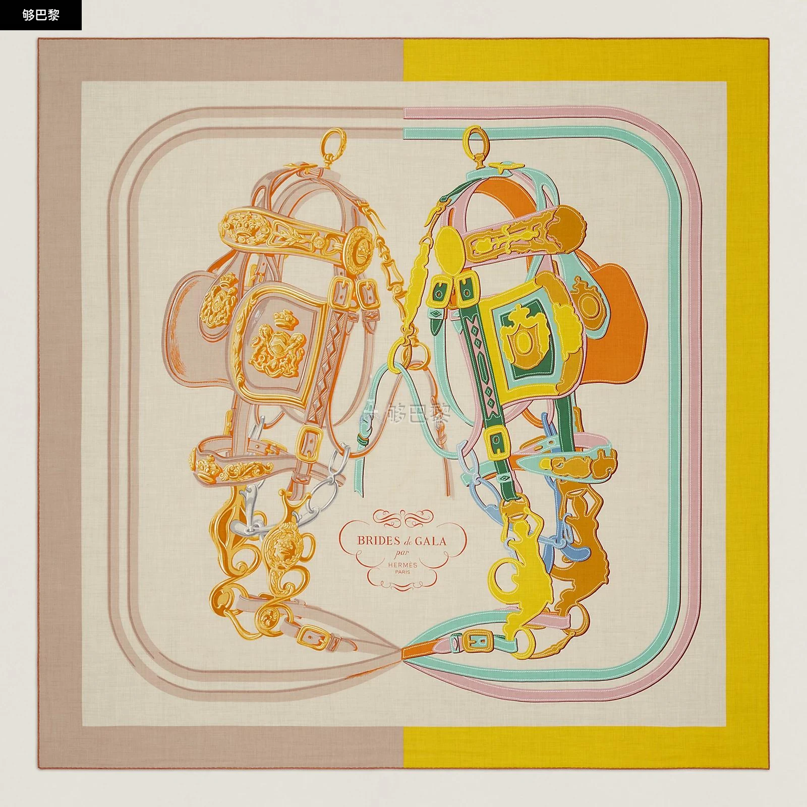 商品Hermes|【预售】 爱马仕 24秋冬 女士 披肩 Châle 140 Brides de Gala Appliqué Piqué H243940S 06,价格¥9917,第4张图片详细描述