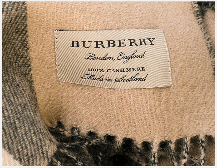 商品[国内直发] Burberry|Burberry 博柏利 女士羊绒驼色拼色格纹围巾 4059150,价格¥2946,第12张图片详细描述