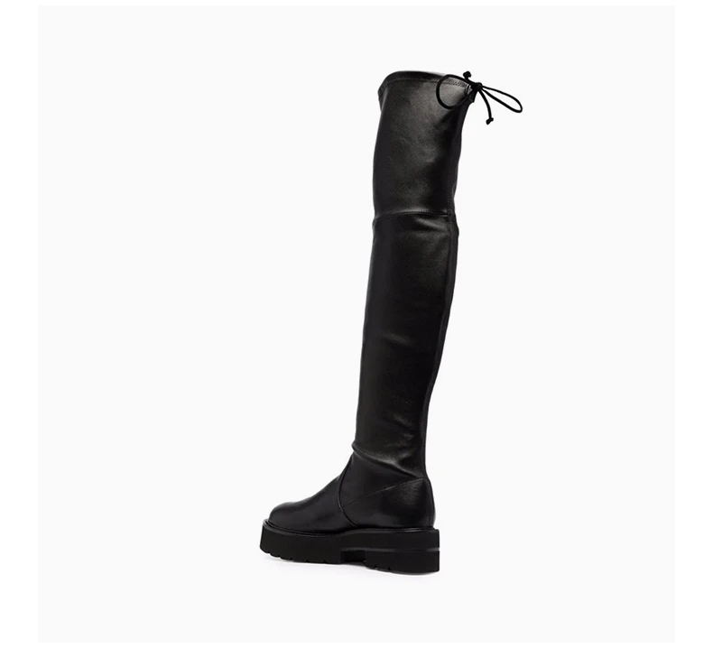 商品Stuart Weitzman|STUART WEITZMAN 女士黑色小羊皮系带过膝靴  LOWLAND-ULTRALNAPPA-BLACK,价格¥3685,第5张图片详细描述