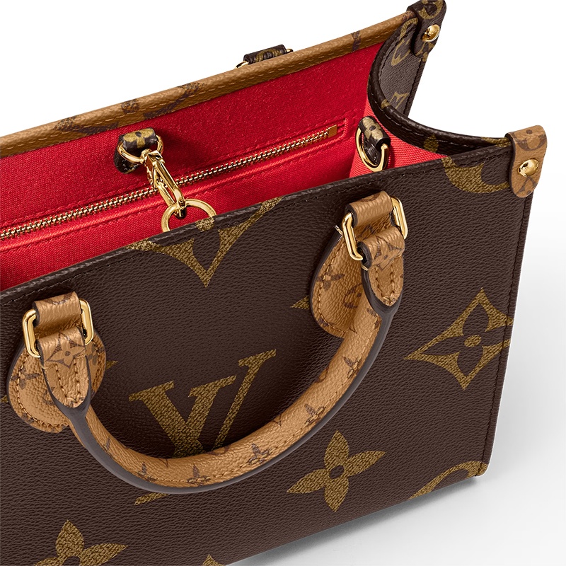商品Louis Vuitton|【现货】路易威登 23新款 女士棕色帆布老花金色五金粉色肩带饰有圆饼零钱包可拆卸可调节肩带小号托特包M46373,价格¥22502,第7张图片详细描述