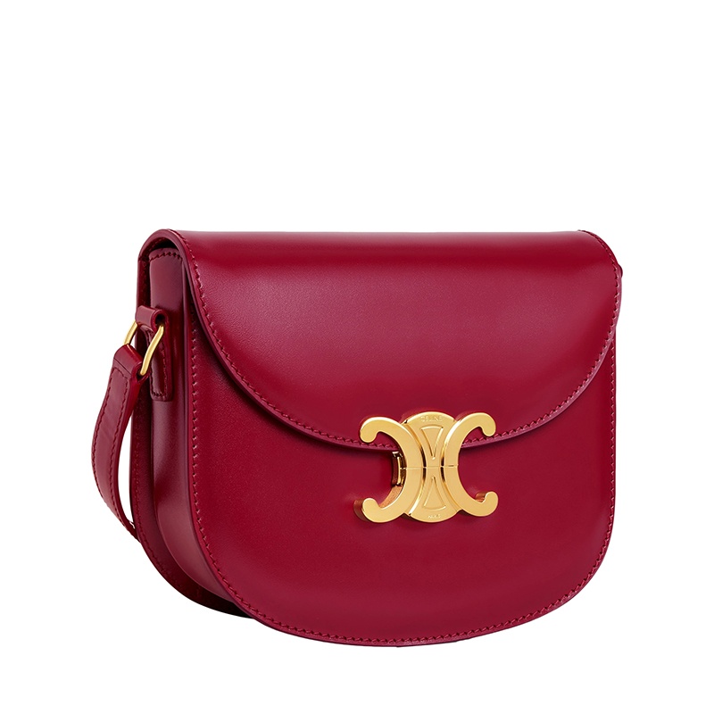 商品Celine|CELINE/赛琳 22新款BESACE TRIOMPHE系列 女士TEEN款式红色牛皮革凯旋金扣翻盖开合单肩斜挎包,价格¥22551,第2张图片详细描述