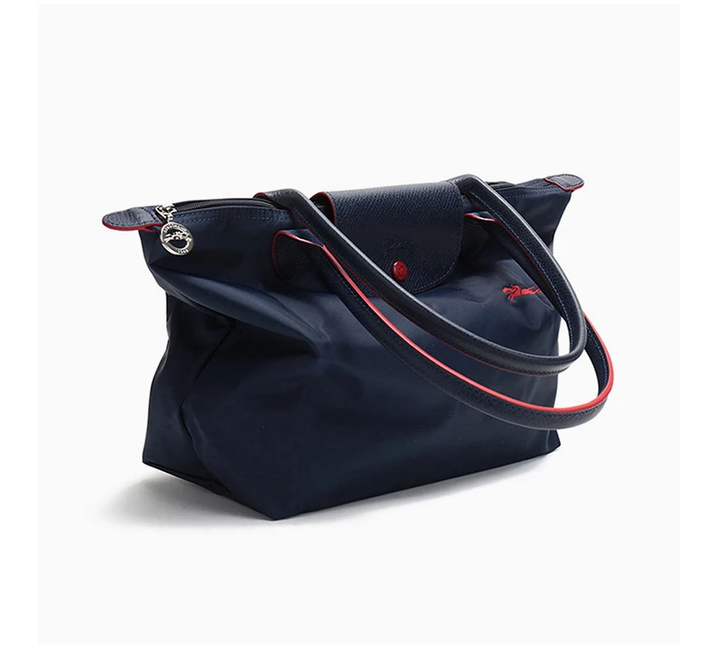 商品Longchamp|LONGCHAMP 女士海军蓝色拉链尼龙刺绣奔马围标托特包 2605619-556,价格¥838,第3张图片详细描述