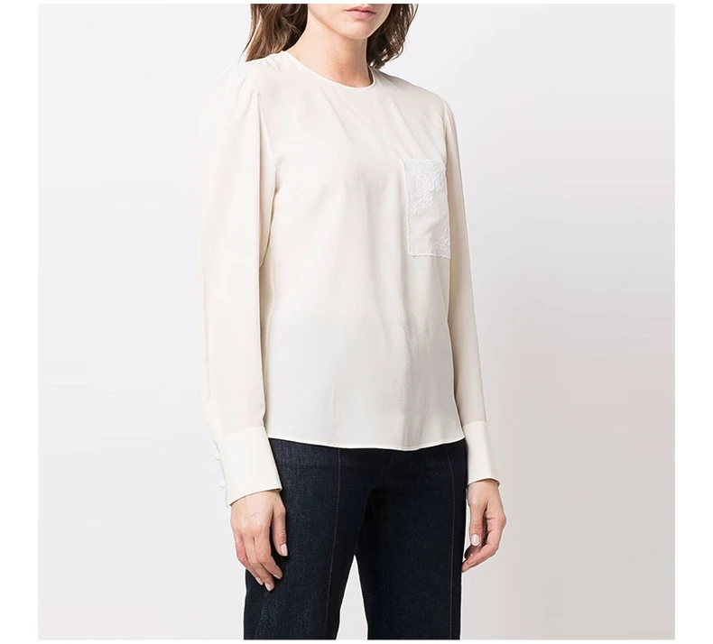 商品Chloé|CHLOE' 女士白色圆领长袖衬衫 C22SHT23-004-115,价格¥3884,第5张图片详细描述