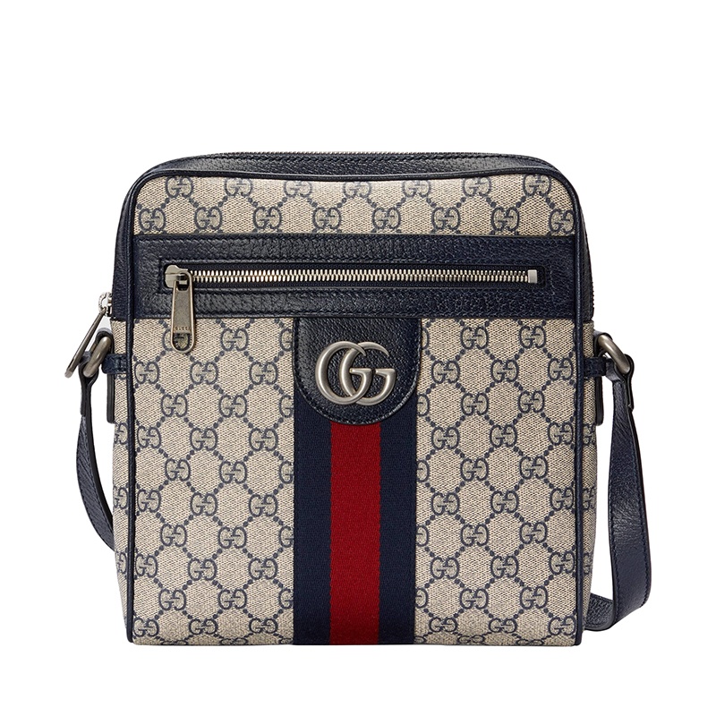 商品Gucci|Gucci/古驰 22春夏新款Ophidia系列 男士小号米色/蓝色提花帆布红蓝织带银色徽标老花单肩斜挎邮差包 54792696IWN4076,价格¥10641,第2张图片详细描述