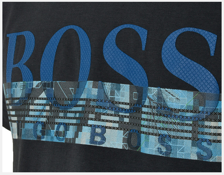 商品[国内直发] Hugo Boss|Hugo Boss 雨果博斯 男士深蓝色蓝字棉质短袖T恤 TEE6-50383413-410,价格¥594,第8张图片详细描述