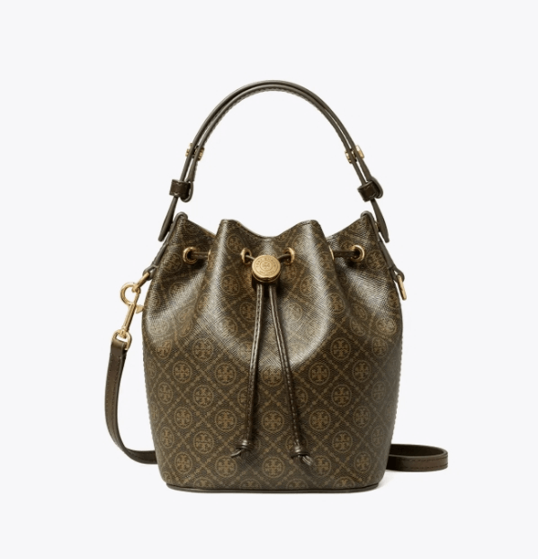 商品Tory Burch|【预售7月底左右发货】汤丽柏琦T MONOGRAM 新版迷你撞色压花水桶包（香港仓发货）,价格¥2632,第19张图片详细描述