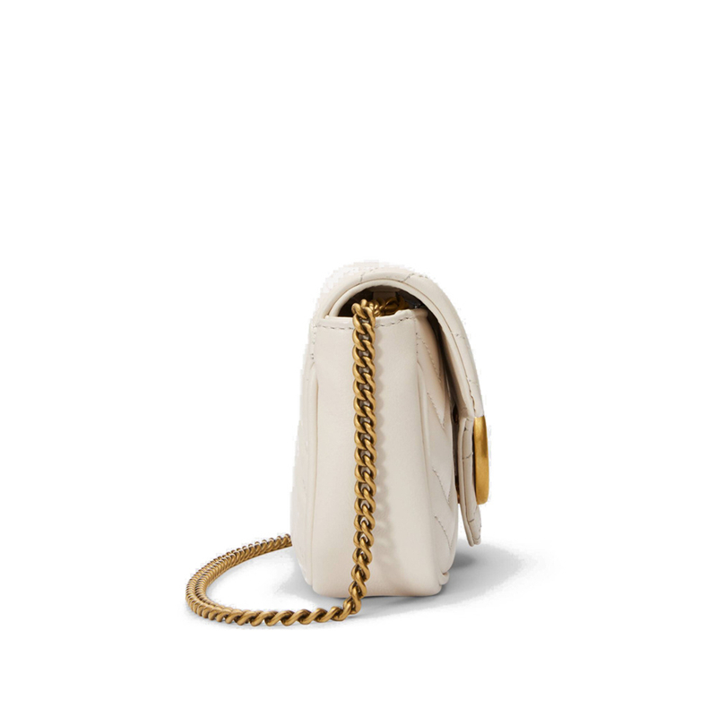 商品Gucci|古驰 GG Marmont 女士超迷你白色链条单肩包,价格¥7500,第3张图片详细描述