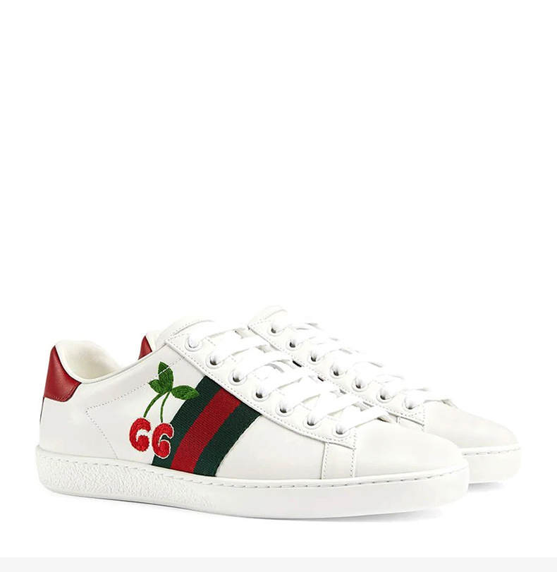 商品[国内直发] Gucci|GUCCI 古驰 Ace系列 樱桃刺绣印花白色女士板鞋 653135-1XG60-9065,价格¥4857,第5张图片详细描述