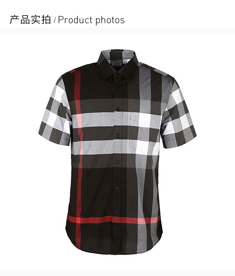 商品Burberry|Burberry 博柏利 男士深灰色经典格纹短袖衬衫 8025607,价格¥2127,第5张图片详细描述