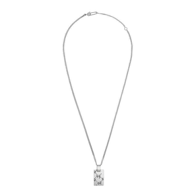 商品Gucci|GUCCI/古驰 经典Ghost系列 925银印花方形吊牌吊坠项链,价格¥3241,第3张图片详细描述