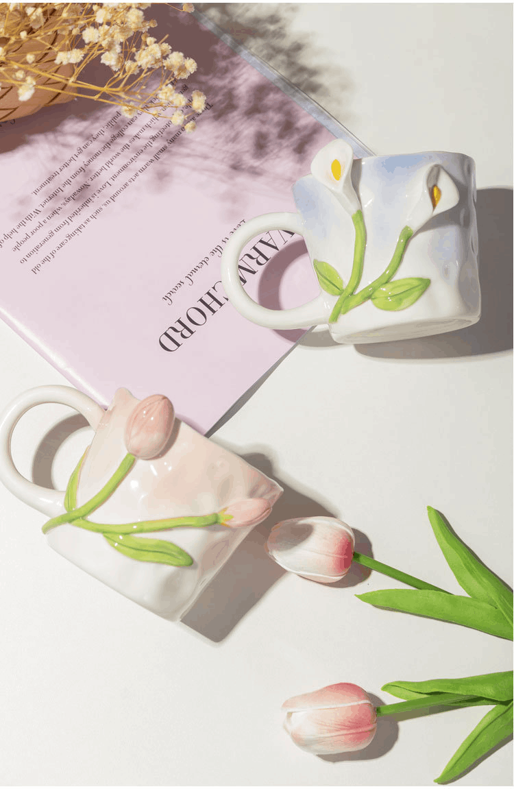 商品[国内直发] YeeCollene|ins风铃兰花马克杯 郁金香陶瓷杯 手绘不规则马克杯 手捏水杯,价格¥112,第7张图片详细描述