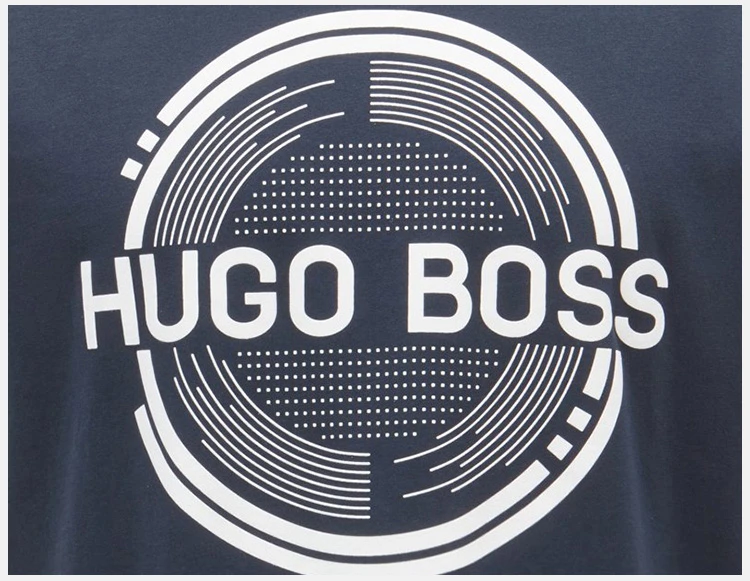 商品[国内直发] Hugo Boss|Hugo Boss 雨果博斯 男士深蓝色纯棉大logo印花圆领短袖休闲T恤 TEE1-182-6415-410,价格¥585,第7张图片详细描述