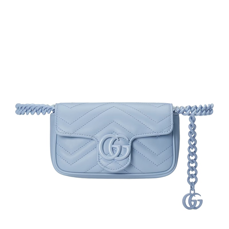 商品Gucci|GUCCI/古驰 22春夏新款GG Marmont系列 女士浅蓝色V型绗缝皮革双G扣翻盖单肩斜挎包腰包‎699757UM8KV4928,价格¥10559,第6张图片详细描述