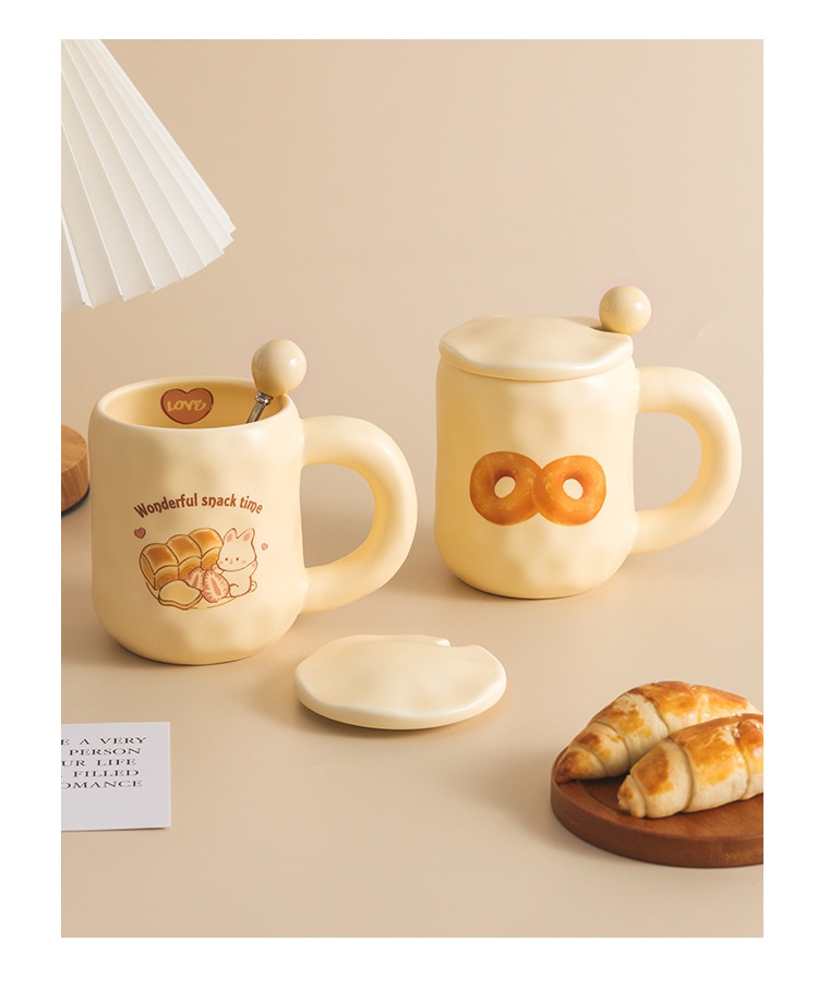 商品[国内直发] YeeCollene|可爱奶fufu杯子面包马克杯带盖勺ins风女生陶瓷咖啡早餐杯办公室,价格¥67,第11张图片详细描述