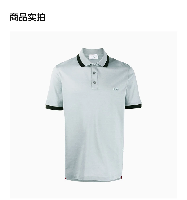 商品Salvatore Ferragamo|SALVATORE FERRAGAMO 男士浅蓝色棉质对比边饰短袖POLO衫 12-1851-723449,价格¥2040,第2张图片详细描述