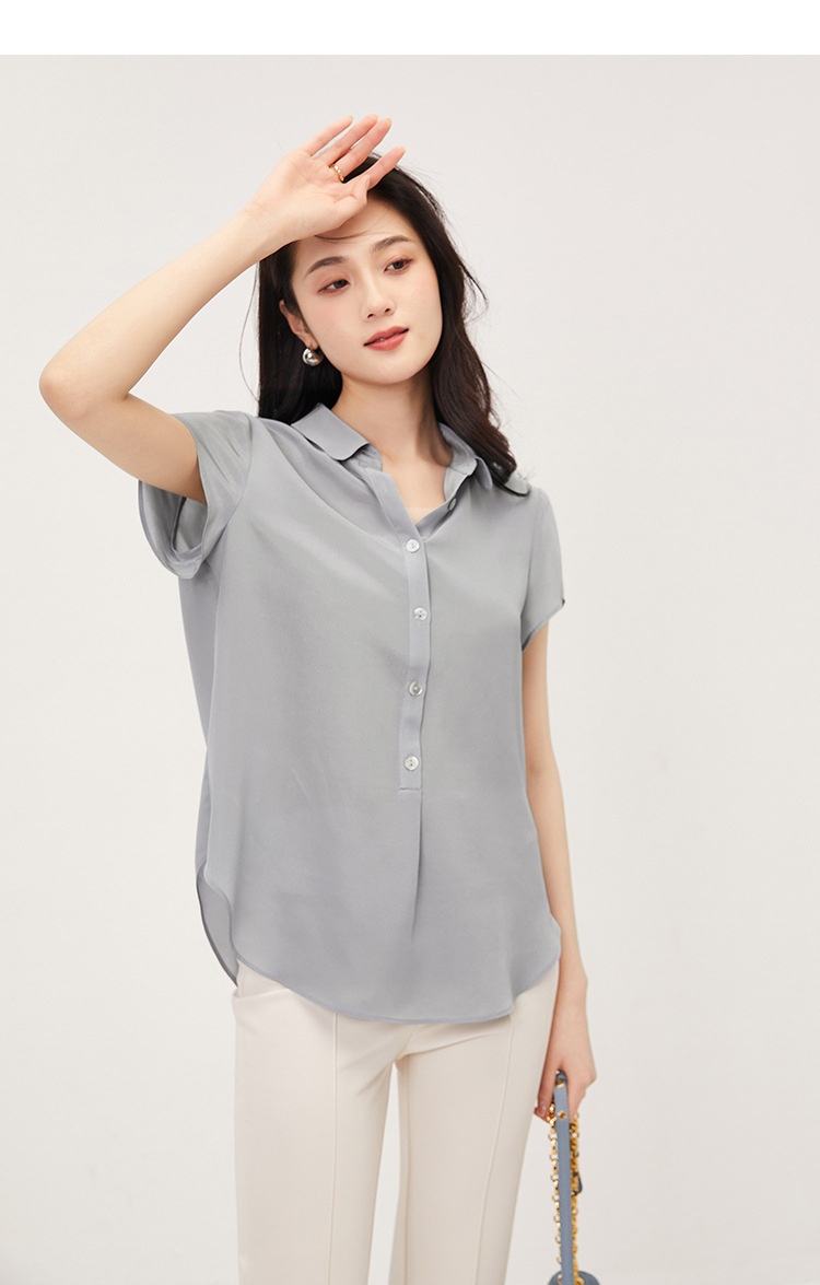 商品[国内直发] GLENVINTEN|格岚云顿英国品牌短袖真丝衬衫女2024春夏新款翻领通勤纯色宽松100%桑蚕丝衬衣,价格¥654,第18张图片详细描述