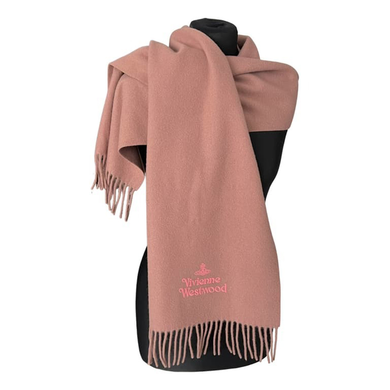 商品Vivienne Westwood|VIVIENNE WESTWOOD/西太后 女桃粉色羊毛标志刺绣流苏围巾8050889271185 ,价格¥596,第4张图片详细描述